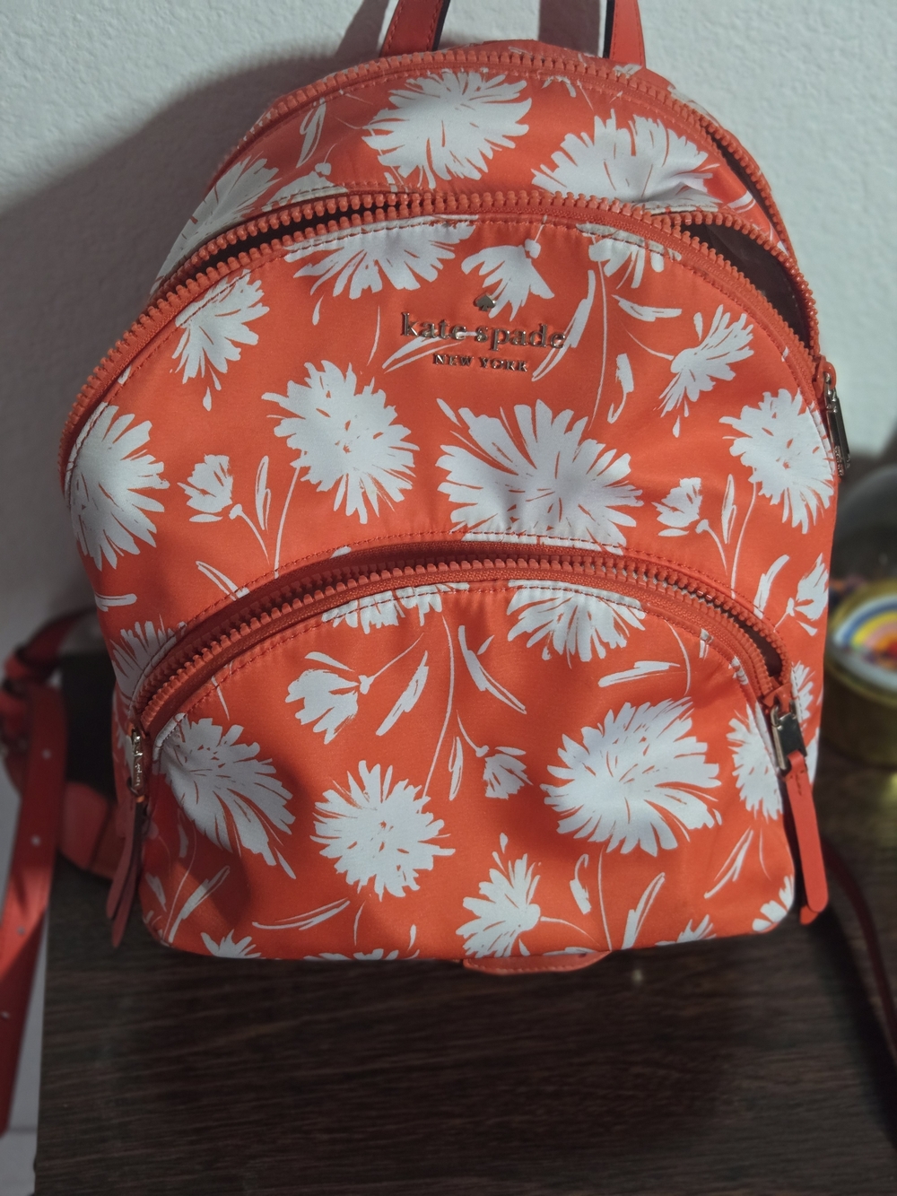 kate spade Orange and White Floral Mini Backpack